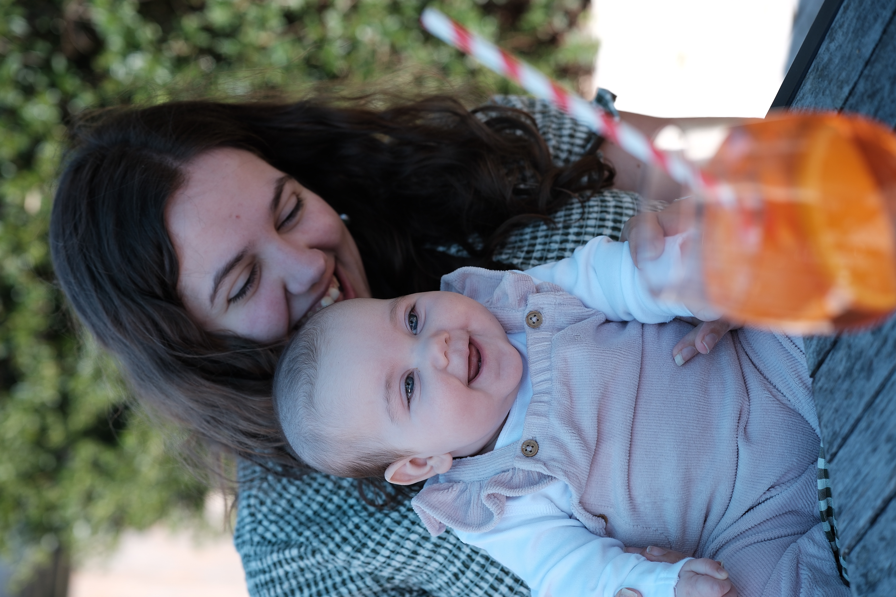 Mother and baby at a table
